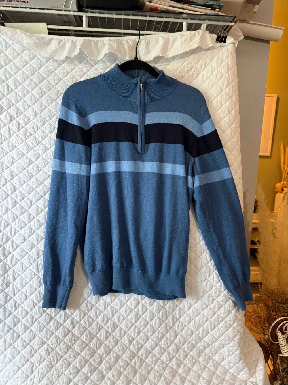 L.L. Bean Men's Blue Zip-Up Striped Pullover